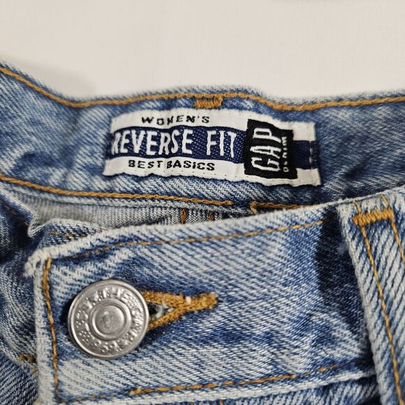 Y2K Gap Mom Jeans Blue Denim High Rise Reverse Fit Womens 12 Long 28x34 - Picture 3 of 8